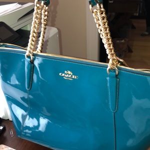 Coach Ava Chain Tote in Patent Leather, Atlantic
